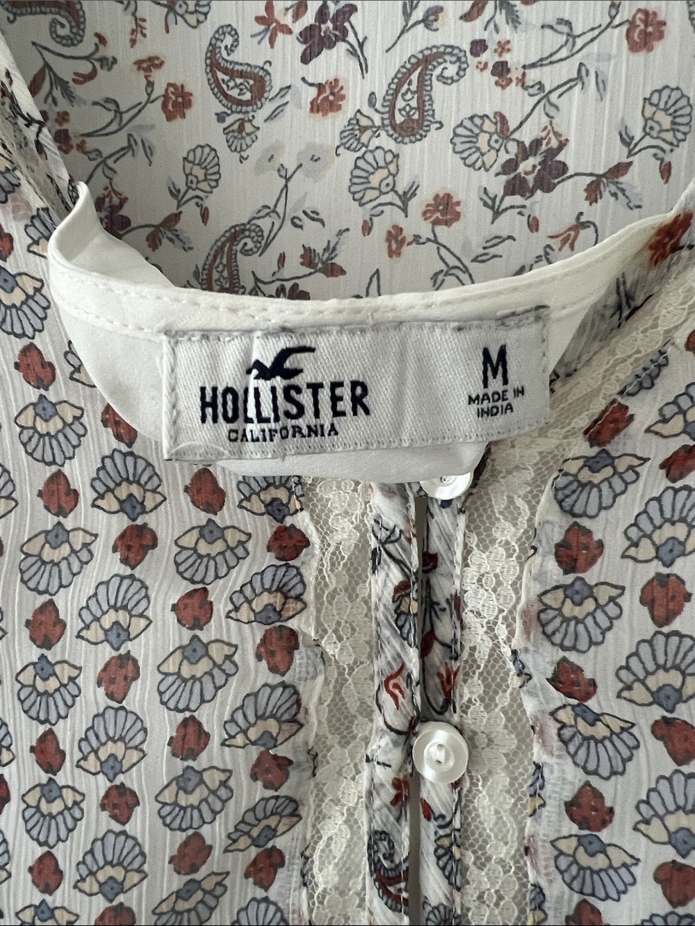 Hollister White Peasant Blouse with Rust & Gray Floral - Picture 3 of 3